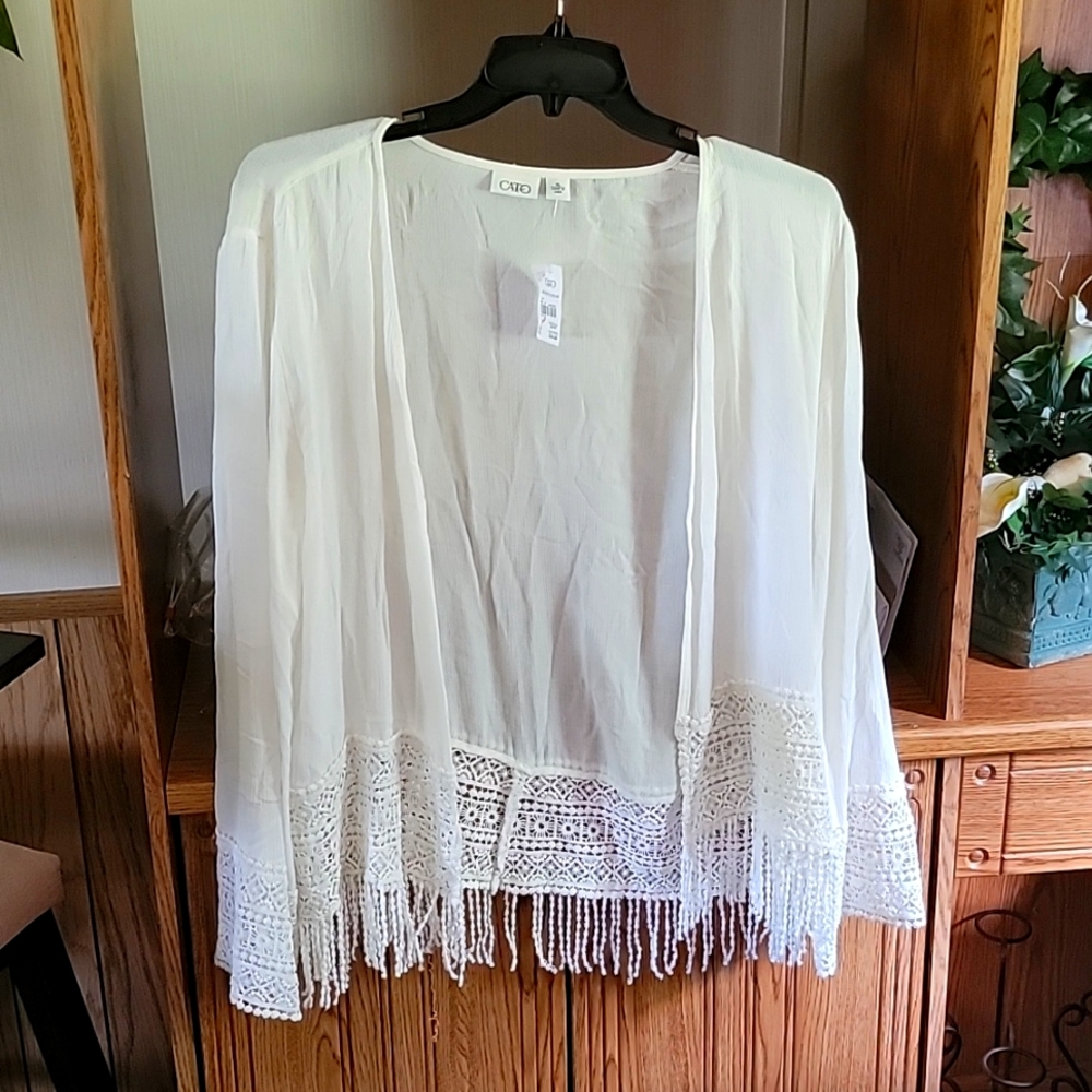 Cato, long sleeve lightweight sheer jacket, off white, size XL